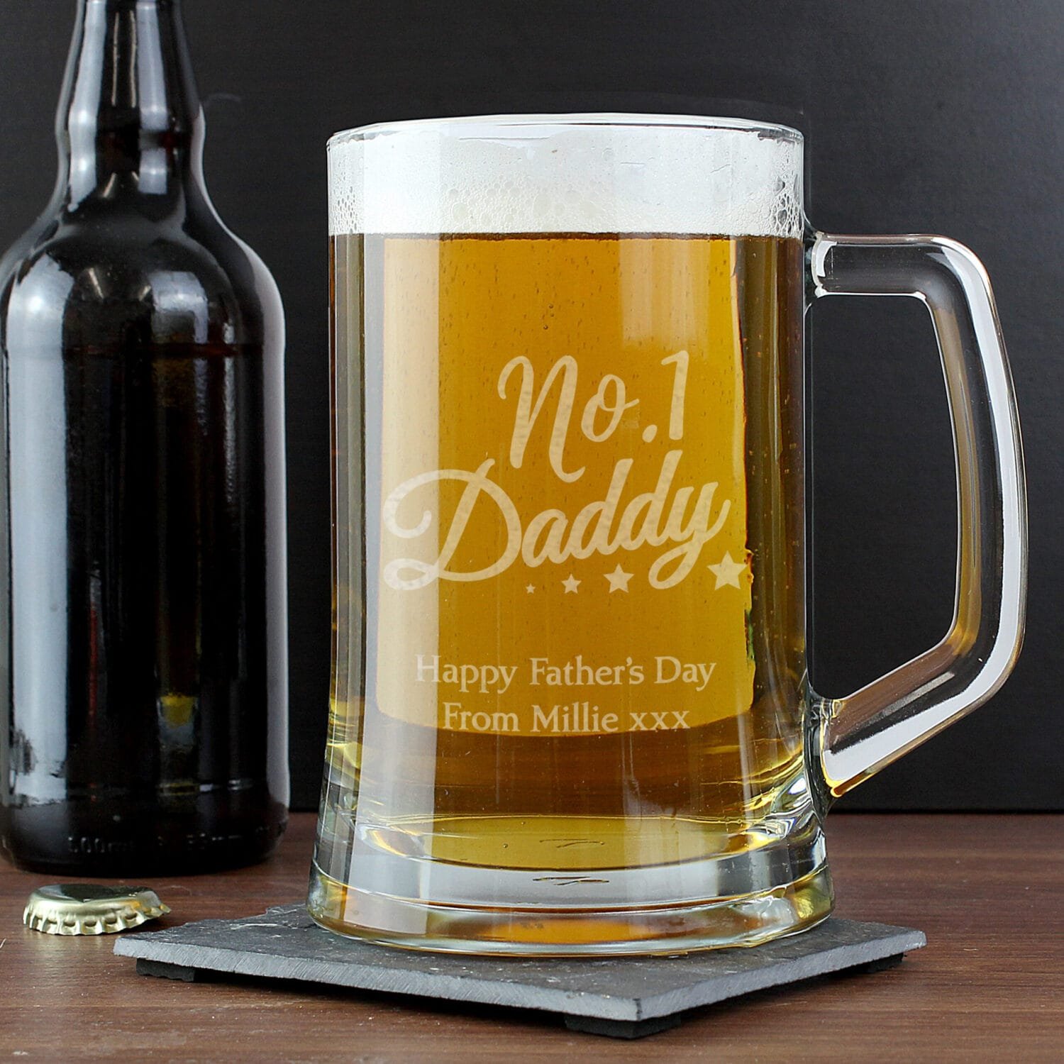 P0307G74 Personalised 'No.1 Daddy' Pint Stern Glass Tankard Personalised 'No.1 Daddy' Pint Stern Glass Tankard - Image 1