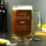Personalised 'Groom' Bow Tie Motif Pint Stern Glass Tankard