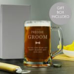 Personalised 'Groom' Bow Tie Motif Pint Stern Glass Tankard - Image 2
