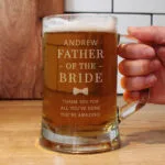 Personalised 'Father of the Bride' Bow Tie Motif Pint Stern Glass Tankard - Image 2