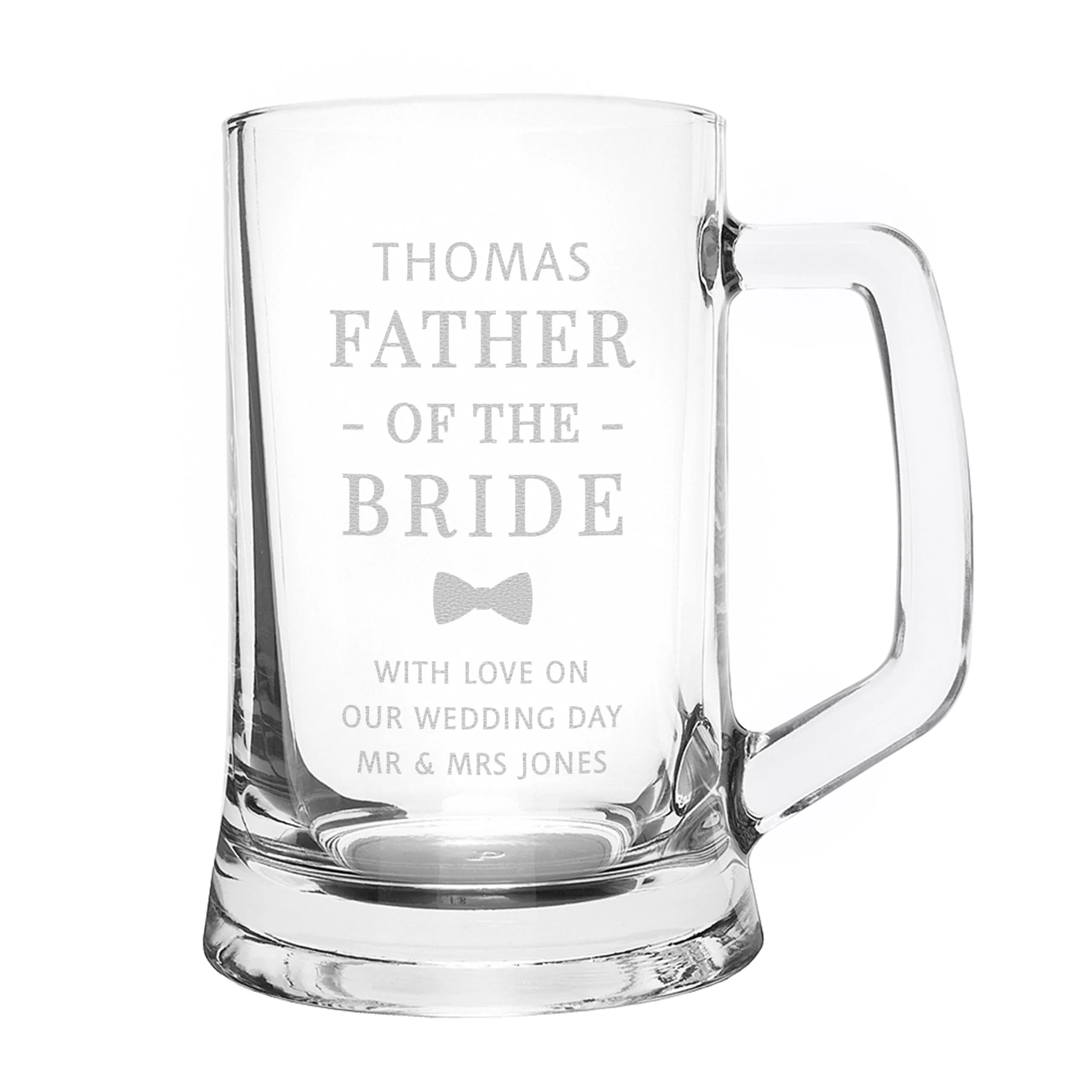 Personalised 'Father of the Bride' Bow Tie Motif Pint Stern Glass Tankard - Image 5