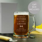 Personalised 'Father of the Groom' Bow Tie Motif Pint Stern Glass Tankard - Image 2