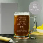Personalised 'Father of the Groom' Bow Tie Motif Pint Stern Glass Tankard - Image 2