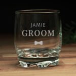 Personalised 'Groom' Bow Tie Motif Glass Tumbler