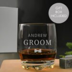 Personalised 'Groom' Bow Tie Motif Glass Tumbler - Image 2
