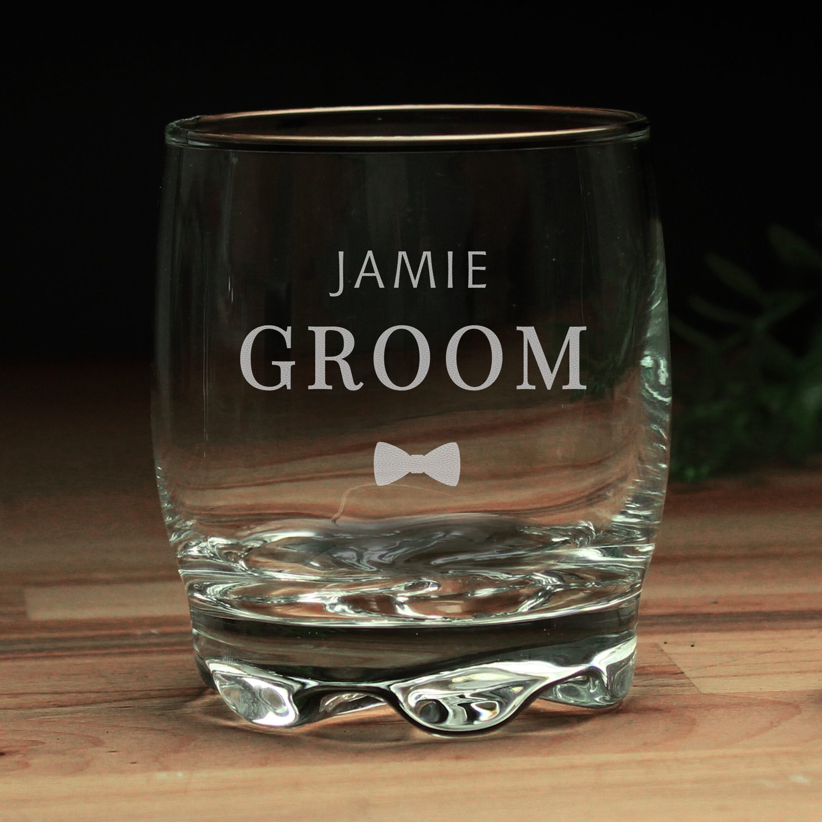 P0307H53 Personalised 'Groom' Bow Tie Motif Glass Tumbler Personalised 'Groom' Bow Tie Motif Glass Tumbler - Image 1