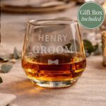 Personalised 'Groom' Bow Tie Motif Wedding Glass Tumbler - Image 3