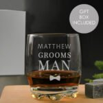 Personalised 'Groomsman' Bow Tie Motif Glass Tumbler - Image 2