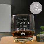 Personalised 'Father of the Bride' Bow Tie Motif Glass Tumbler - Image 2