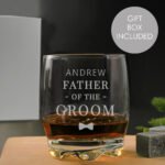 Personalised 'Father of the Groom' Bow Tie Motif Glass Tumbler - Image 2