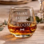 Personalised 'Father of the Groom' Bow Tie Motif Wedding Glass Tumbler