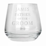 Personalised 'Father of the Groom' Bow Tie Motif Wedding Glass Tumbler - Image 4