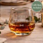 Personalised 'Usher' Bow Tie Motif Wedding Glass Tumbler - Image 3