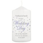 Personalised 'On Your Wedding Day' Hearts Design Pillar Candle - Image 5
