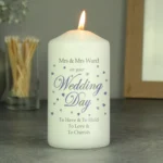 Personalised 'On Your Wedding Day' Hearts Design Pillar Candle - Image 3