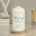 Personalised 'On Your Wedding Day' Hearts Design Pillar Candle - Image 4
