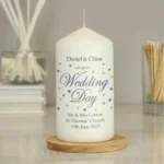 Personalised 'On Your Wedding Day' Hearts Design Pillar Candle - Image 2