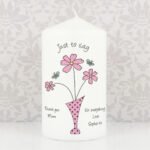 Personalised Any Message Flowers in Vase Design Pillar Candle