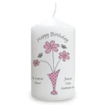 Personalised Any Message Flowers in Vase Design Pillar Candle - Image 5