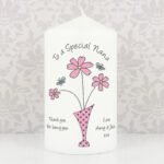 Personalised Any Message Flowers in Vase Design Pillar Candle - Image 2