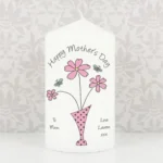 Personalised Any Message Flowers in Vase Design Pillar Candle - Image 2