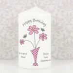 Personalised Any Message Flowers in Vase Design Pillar Candle - Image 3
