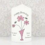 Personalised Any Message Flowers in Vase Design Pillar Candle