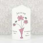 Personalised Any Message Flowers in Vase Design Pillar Candle - Image 3