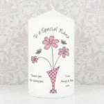 Personalised Any Message Flowers in Vase Design Pillar Candle - Image 4