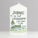 Personalised Blue Church Design Pillar Candle