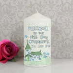 Personalised Blue Whimsical Church Design ‘First Holy Communion’ Pillar Candle