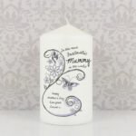 Personalised Any Message Flower & Butterfly Design Pillar Candle - Image 2
