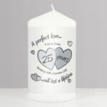 Personalised 'A Perfect Love... 25 Years' Silver Anniversary Pillar Candle