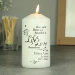 Personalised 'Life & Love Remembered' Memorial Pillar Candle
