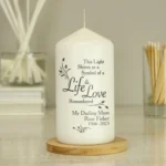 Personalised 'Life & Love Remembered' Memorial Pillar Candle - Image 3