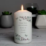 Personalised Any Message Forget Me Not Design Pillar Candle