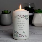Personalised Any Message Forget Me Not Design Pillar Candle - Image 2