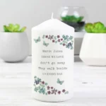 Personalised Any Message Forget Me Not Design Pillar Candle - Image 2