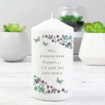 Personalised Any Message Forget Me Not Design Pillar Candle - Image 3