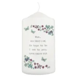 Personalised Any Message Forget Me Not Design Pillar Candle - Image 4