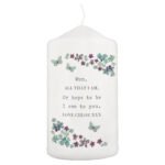 Personalised Any Message Forget Me Not Design Pillar Candle - Image 6