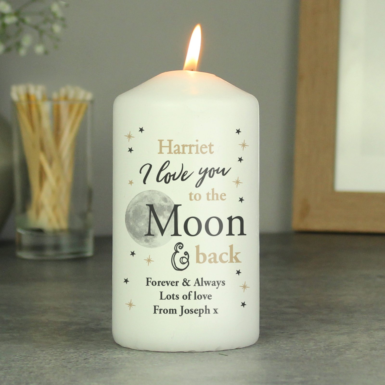 P0409C71 Personalised 'I Love You To the Moon & Back' Pillar Candle Personalised 'I Love You To the Moon & Back' Pillar Candle - Image 1