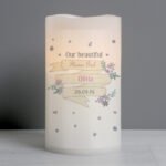 Personalised Any Message Garden Bloom Design LED Pillar Candle