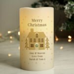 Personalised Festive Christmas Village Design LED Pillar Candle