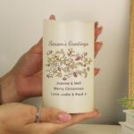 Personalised Any Message Christmas Floral Design LED Pillar Candle - Image 3