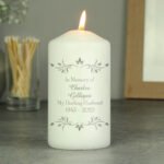 Personalised Any Message Sentiments Leaf Design Pillar Candle