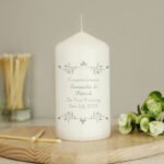Personalised Any Message Sentiments Leaf Design Pillar Candle - Image 2