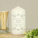 Personalised Any Message Sentiments Leaf Design Pillar Candle - Image 3