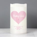 Personalised Stitch & Dot Pink Heart Night Light LED Pillar Candle - Image 2