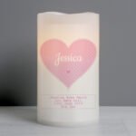 Personalised Stitch & Dot Pink Heart Night Light LED Pillar Candle - Image 3